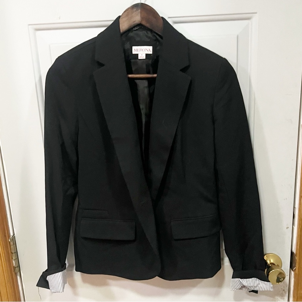 Merona Blazer Womens Size 4 Black Office Work‎ Business